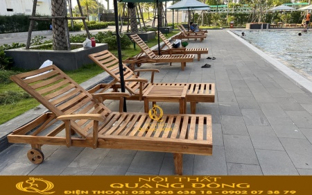 Ghế nằm thư giãn tắm nắng cho hồ bơi bãi biển gỗ teak chuyên dụng ngoài trời QD 1006