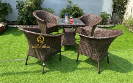 bàn ghế nhựa giả mây QD - 074
