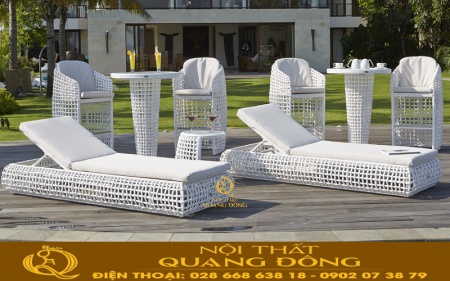 Bàn ghế hồ bơi giả mây QD - 588 chuẩn sang cho không gian ngoài trời