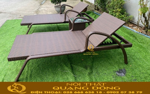 Ghế nằm hồ bơi QD-595 đan nhựa giả mây không sử dụng nệm lót