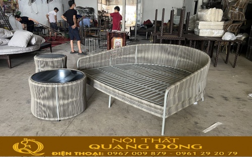 Giường tắm nắng giả mây QD-648 tại xưởng Nội thất Quang Đông