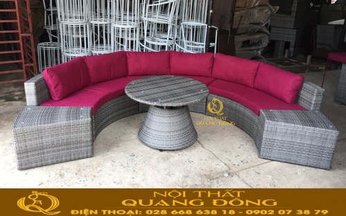 Sofa giả mây QD-605 thiêt kế hình bán nguyệt độc đáo, dễ bài trí