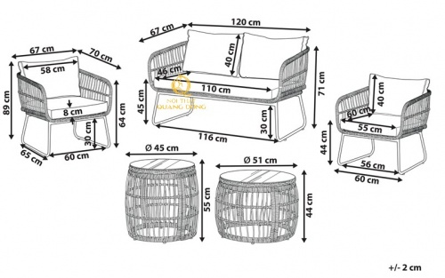 Kích thước sofa giả mây QD-611