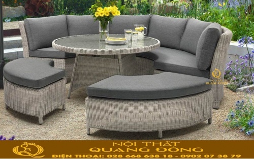 Ghế sofa giả mây QD-627 đan sợi mây nhựa tròn tính thẩm mỹ cao sự lựa chọn hoàn hảo cho bài trang trí ngoại thất.