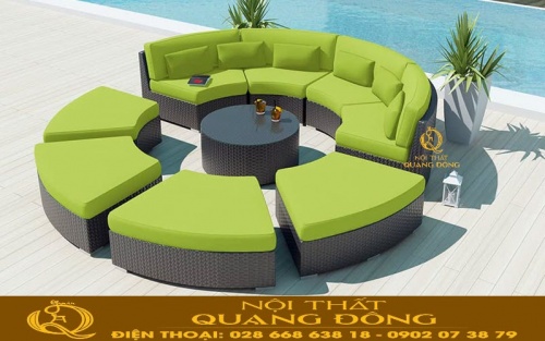 Mẫu sofa mây nhựa QD-677 kết hợp nệm xanh cốm