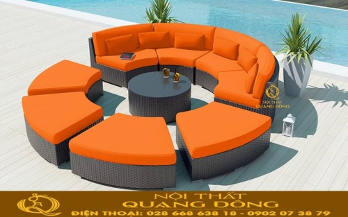 Sofa giả mây QD-677 sử dụng nệm màu cam