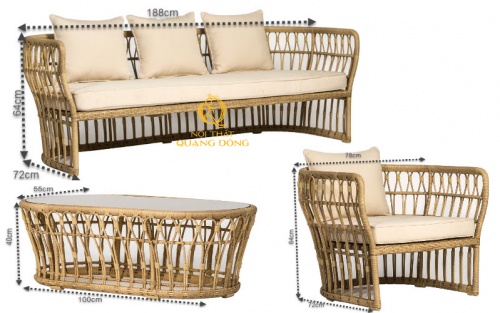 Kích thước sofa mây nhựa QD - 684 Nội thất Quang Đông