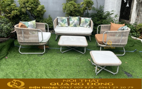 Bộ sofa giả mây QD-759 gồm ghế băng dài, ghế đơn và 2 bàn trà