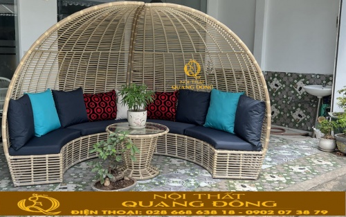 Sofa giả mây QD-655 màu vân loang giả mây tre
