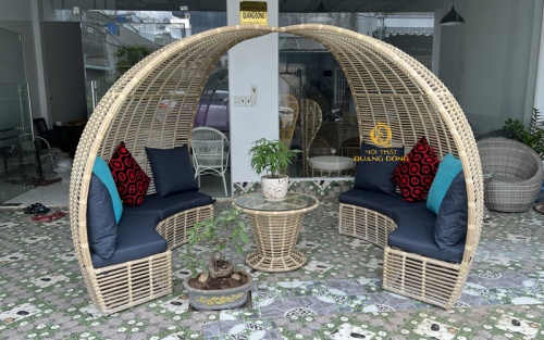 Mẫu sofa ngoài trời QD-655 đan sợi mây nhựa màu vân loang giả tre