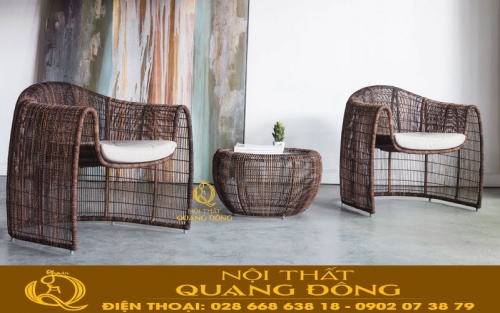 Bàn ghế ban công ngoài trời đan mây nhựa giả mây cao cấp QD-275