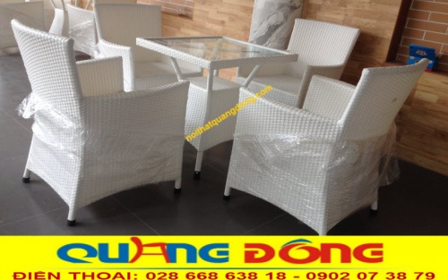 Bộ bàn ghế giả mây QD-064 màu trắng