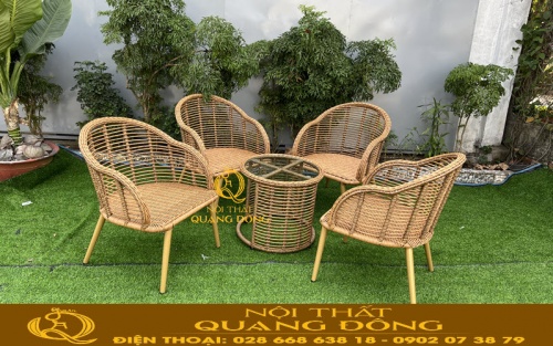 Bàn ghế giả mây QD-2046 với 4 ghế 1 bàn cho không gian sân vườn tiện nghi thích hợp