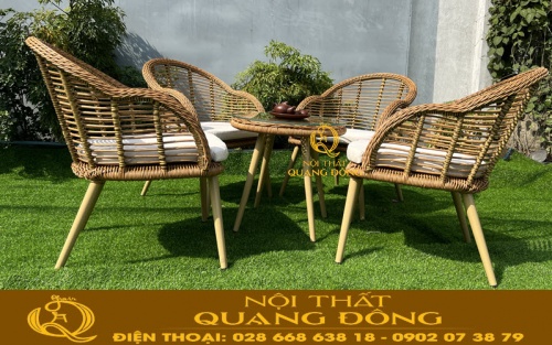 Bàn ghế sân vườn đan mây nhựa tròn giả mây cao cấp QD-2046