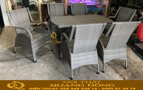 Bộ bàn ghế giả mây QD-2076 sử dụng 6 ghế 