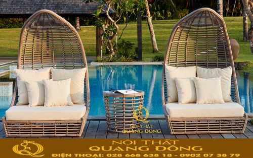 Ghép 2 chiếc ghế đối xứng tạo thành chiếc ghế nằm thư giãn có mái vòm vô cùng đẹp mắt