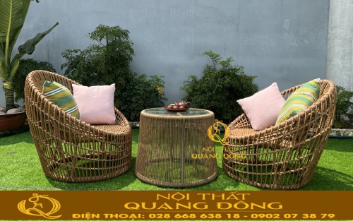 Bộ bàn ghế giả mây QD-2081 compo 2 ghế 1 bàn cho những không gian nhỏ