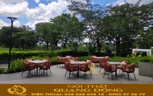 Không gian trang trí sản phẩm bàn ghế mây nhựa QD-2085