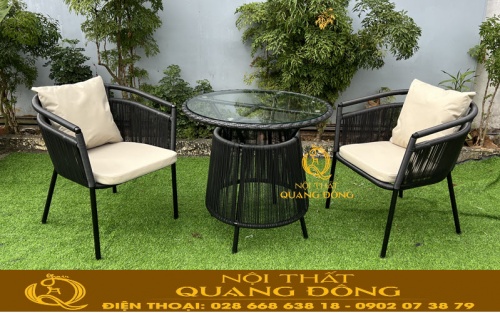 Bàn ghế giả mây QD-2088 với 2 ghế 1 bàn sang trọng dành cho ban công