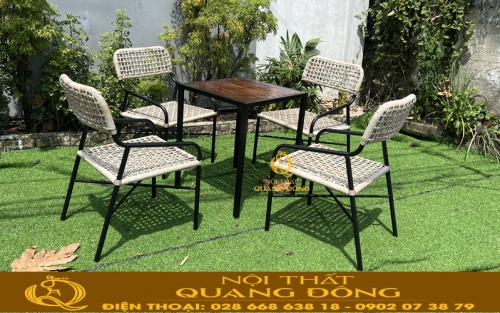 Bàn ghế mây nhựa đan sợi tròn QD-2105