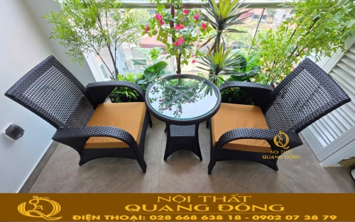 Bàn ghế ban công mây nhựa QD-2108 kích thước tối ưu cho ban công