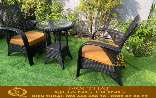 Bàn ghế mây nhựa ban công Qd-2108 trang bị nệm ngồi êm ái