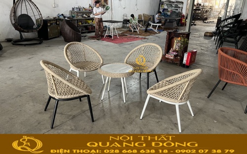 Bộ bàn ghế mây nhựa QD-2109 hoàn thiện tại xưởng Nội Thất Quang Đông