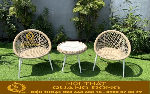 Bàn ghế giả mây QD - 2110 thiết kế bàn đá trắng sang trọng
