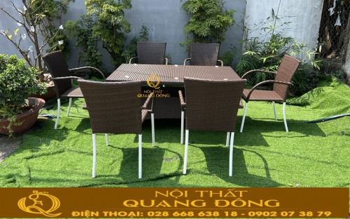 Bộ bàn ăn giả mây sân vườn QD - 2113 Nội thất Quang Đông