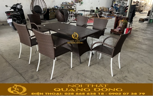 Bộ bàn ghế giả mây QD - 2113 tại xưởng Nội thất Quang Đông