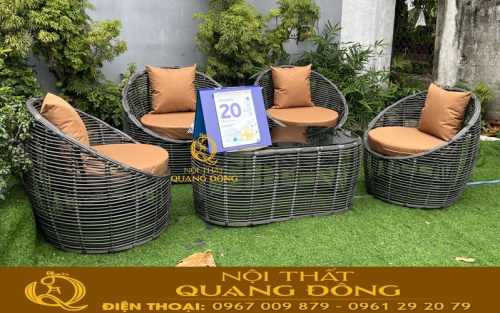 Bộ bàn ghế giả mây QD-2117 trang trí sân vườn