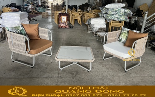 Bộ bàn ghế giả mây QD-2118 tại xưởng Nội thất Quang Đông