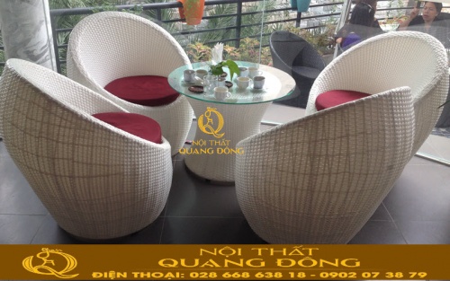 Bàn ghế giả mây QD-211 màu trắng|mẫu ghế trứng đẹp độc lạ