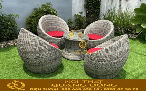 Bàn ghế giả mây cao cấp QD-211 màu xám