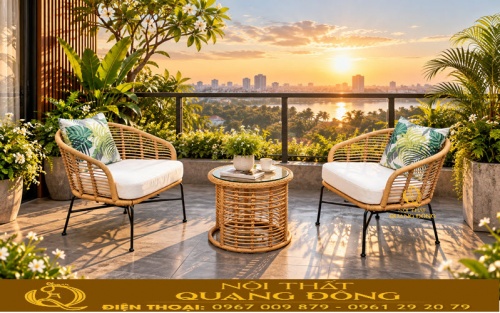 Bàn ghế giả mây QD-2120 trang trí cho không gian ban công thêm ấn tượng và tiện lợi