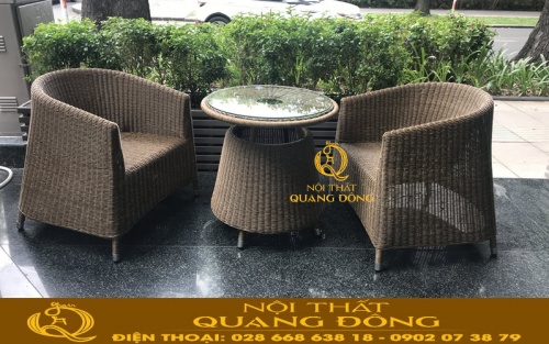 Bàn ghế giả mây QD-269 màu nâu mốc tự nhiên