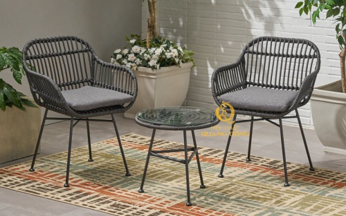 Bàn ghế giả mây QD-279 màu xám đen