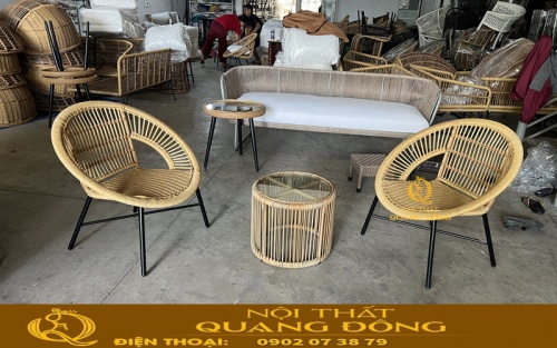 Bộ bàn ghế giả mây QD-282 vửa hoàn thiện tại xưởng Nội thất Quang Đông