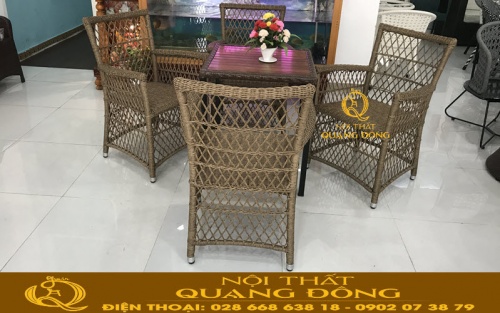 Mẫu ghế giả mây đan sợi tròn QD-293 màu vàng mốc giống màu mây tre tự nhiên