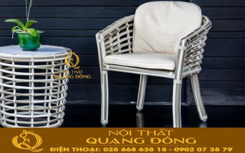 Ghế giả mây QD-295 kết hợp bàn tròn nhỏ cho ban công