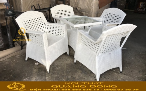 Ghế mây nhựa - Bộ bàn ghế giả mây QD-303 màu trắng
