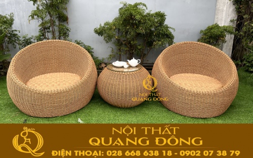 Bàn ghế giả mây QD-306 sang trọng với kiểu dáng bo tròn phá cách