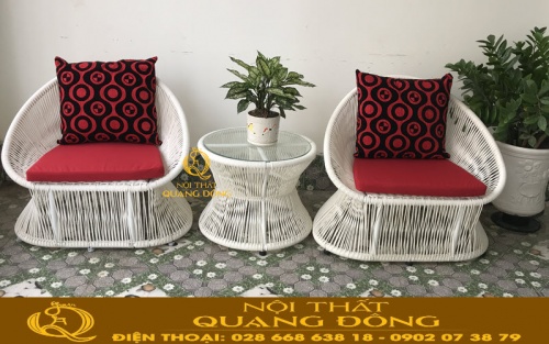 Bàn ghế giả mây QD-307 kiểu dáng độc đáo hiện đại cho ban công sân vườn