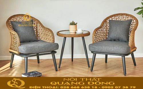 Bàn ghế giả mây QD-309 gam màu vàng sang trọng