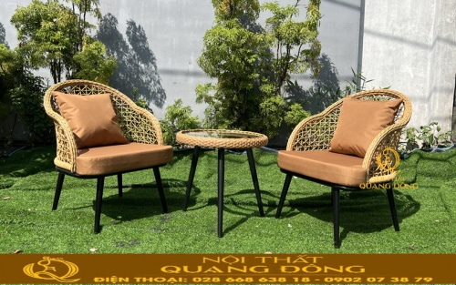 Bàn ghế giả mây QD-309 phù hợp ban công sân vườn