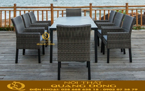 Mẫu bàn 8 ghế bằng nhựa giả mây dùng cho ngoại thất