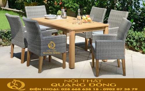 Bộ bàn 6 ghế bằng nhựa giả mây QD-313