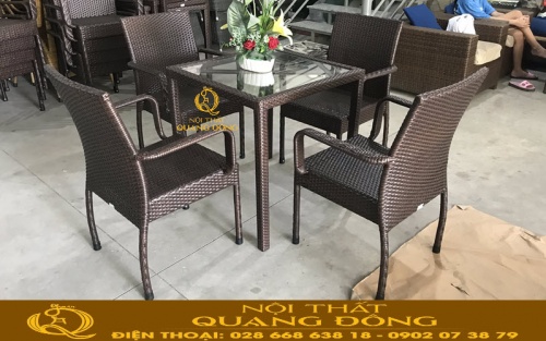 Mẫu bàn ghế giả mây QD-314 màu nâu