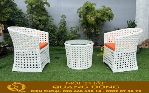 bàn ghế giả mây đan mắt cáo QD-343