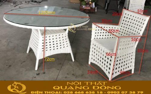 Kích thước chuẩn mẫu bàn ghế giả mây QD-357